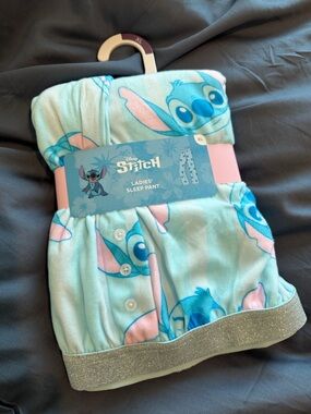 Disney Stitch Ladies' Sleep Pants - Aqua with Pink Accents